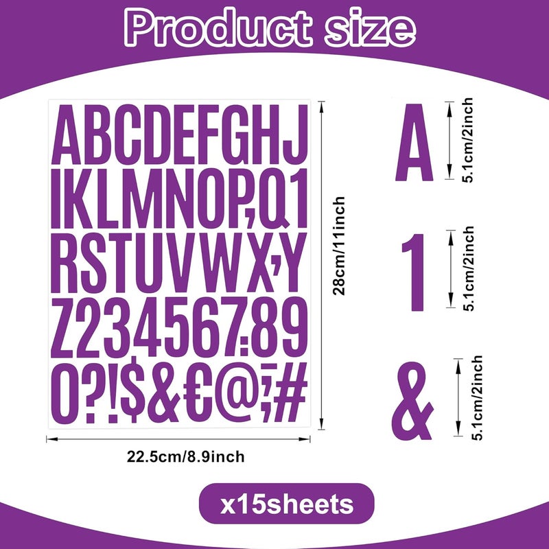 Metsyth Letter Stickers 15 Sheets 750 PCS Alphabet Number Stickers 2 Inch Vinyl Self Adhesive Stick on Letters for Water Bottles Scrapbooking Cup Mailbox Crafts Bulletin Board Classroom Decor(Purple) - Image 2